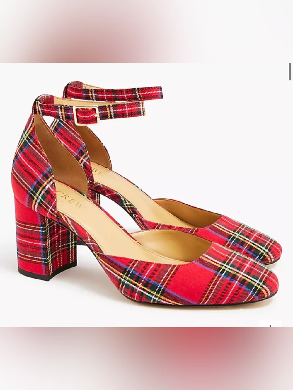 J. Crew Red Stewart Tartan Plaid Ankle Strap Block Heel Shoes - Size 7